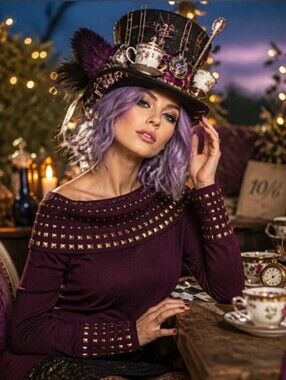 Women’s Off-Shoulder Studded Sweater in Plum